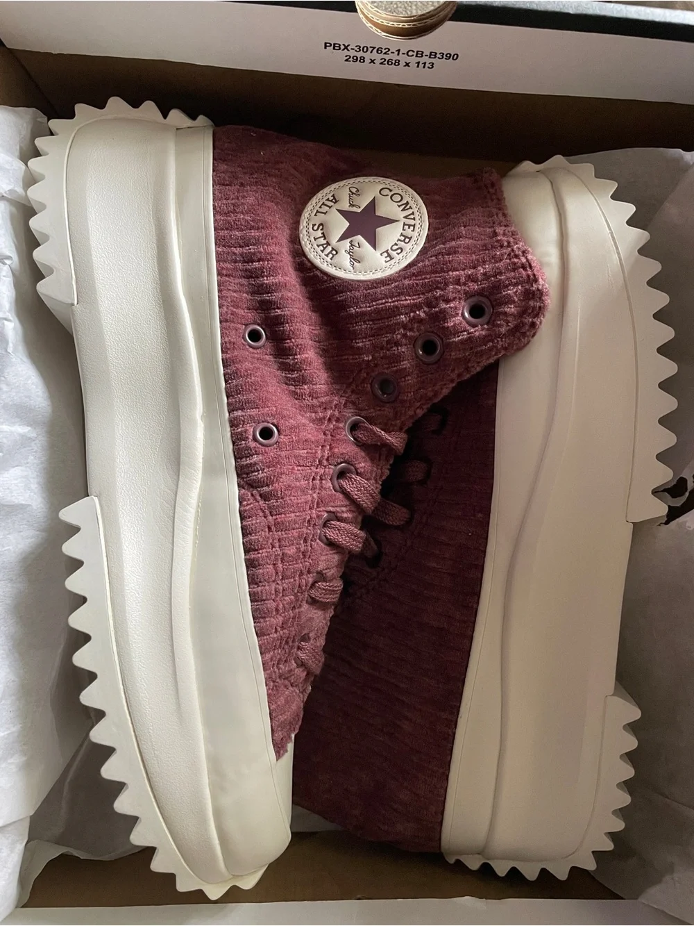 Converse high-top sneaker in deep burgundy with white platform